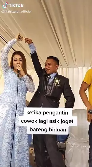 Viral mempelai pria joget dengan biduan TikTok @fikririzaldi_official