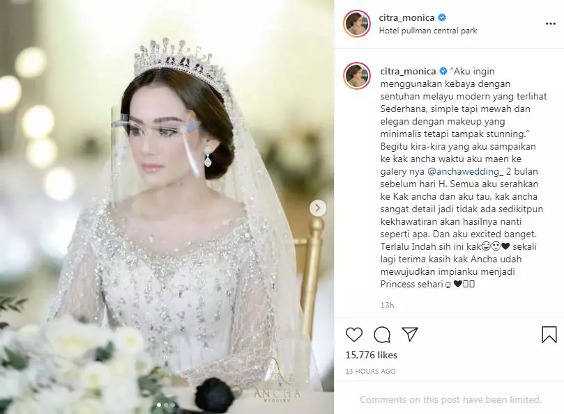 Cerita di balik kebaya pengantin Citra Monica Instagram