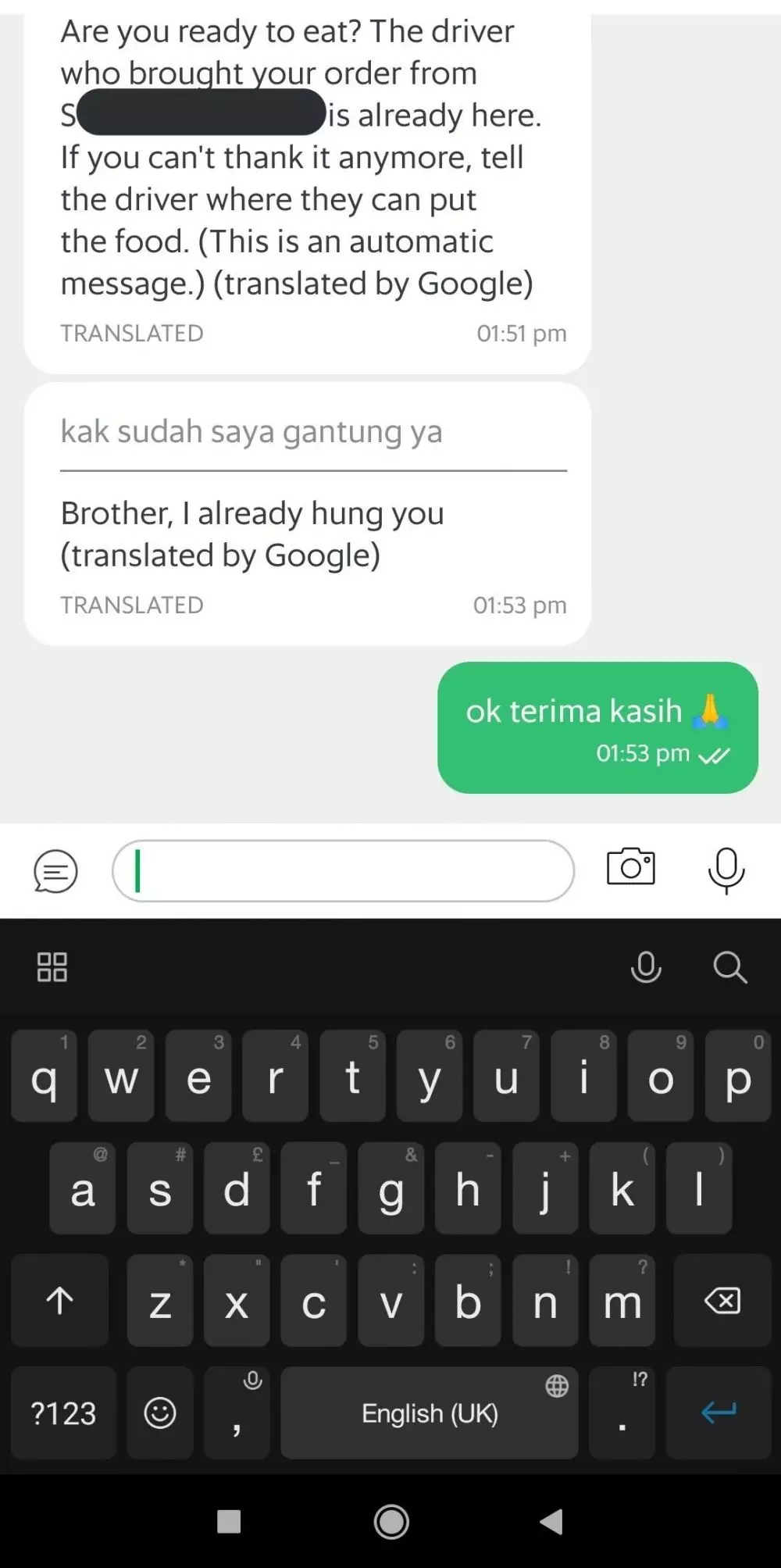 Chat driver ojol antar makanan © Twitter Chat driver ojol antar makanan © Twitter