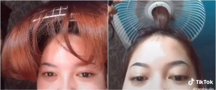 Heboh wanita potong rambut pakai tutup kipas, hasilnya bikin melongo