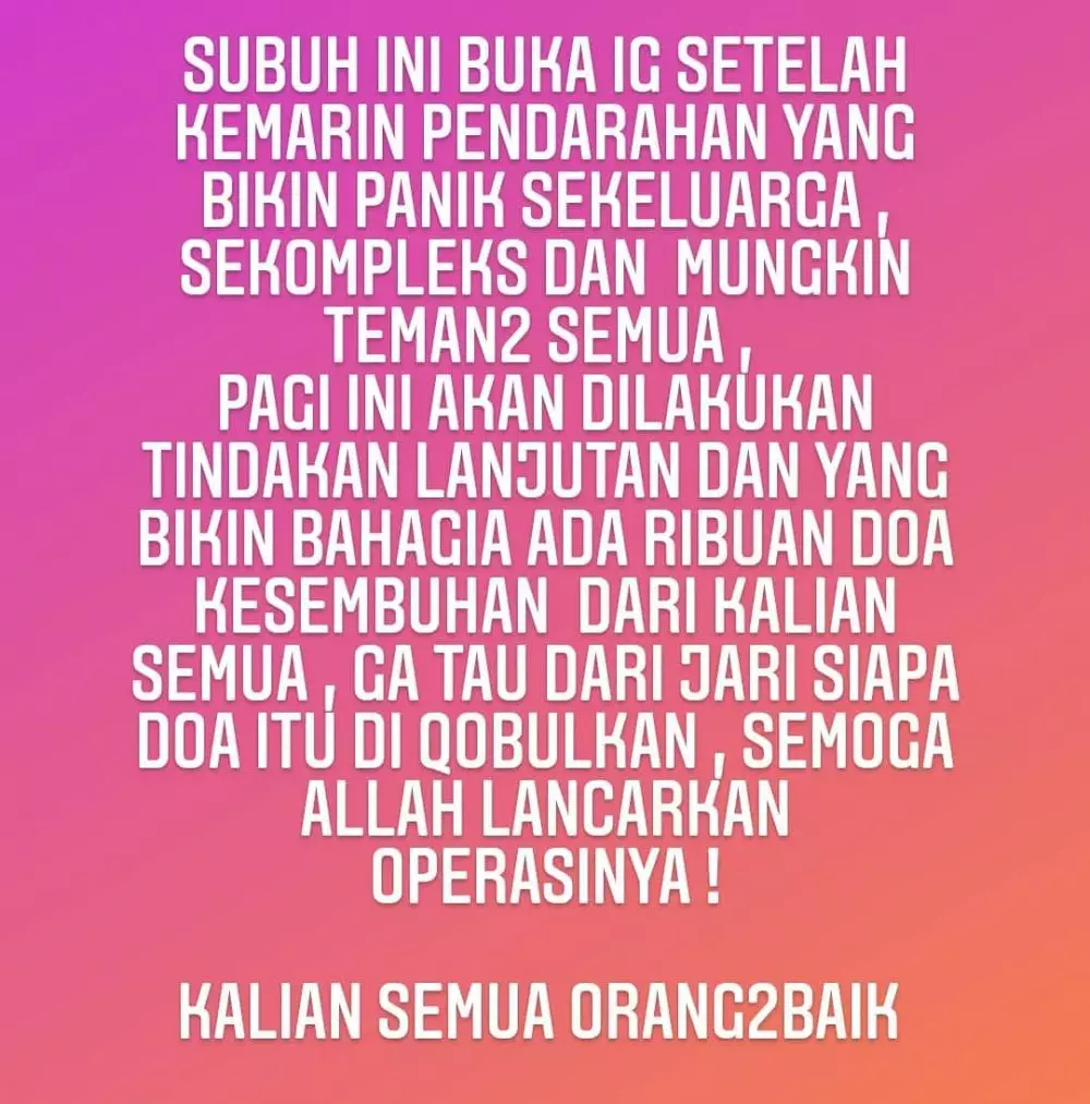 potret kondisi Sandy Pas Band alami pendarahan Instagram