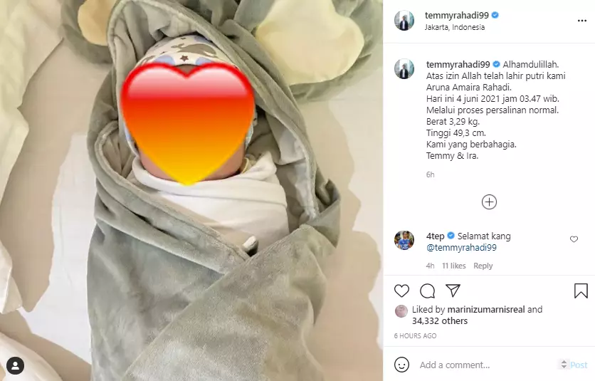 momen bahagia Temmy Rahadi dikarunia bayi Instagram