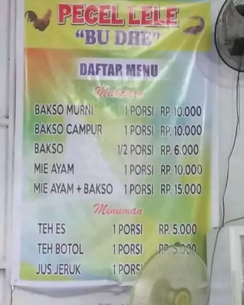 daftar menu warung makan © berbagai sumber
