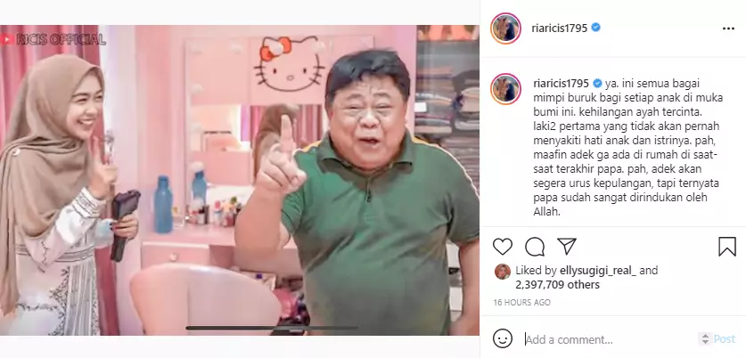 Ria Ricis tulis pesan haru untuk sang ayah Instagram Ria Ricis tulis pesan haru untuk sang ayah Instagram