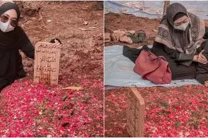 7 Momen Ria Ricis ziarah ke makam sang ayah, penuh haru