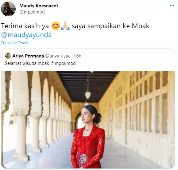 ucapkan selamat wisuda respon maudy jadi sorotan © twitter