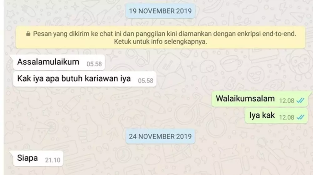 chat lucu nanya lowongan kerja © 2021 instagram.com
