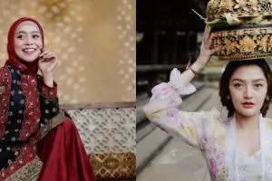 Gaya busana lamaran 6 pedangdut Tanah Air, Lesty Kejora elegan