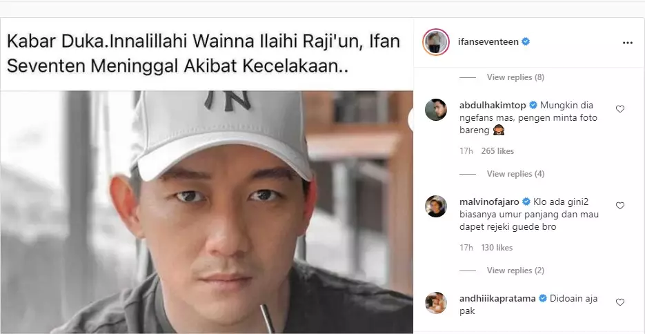 Respons Ifan Seventeen disebut meninggal © Instagram