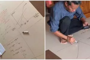 Aksi guru tuliskan materi untuk mengajar di lantai ini bikin salut