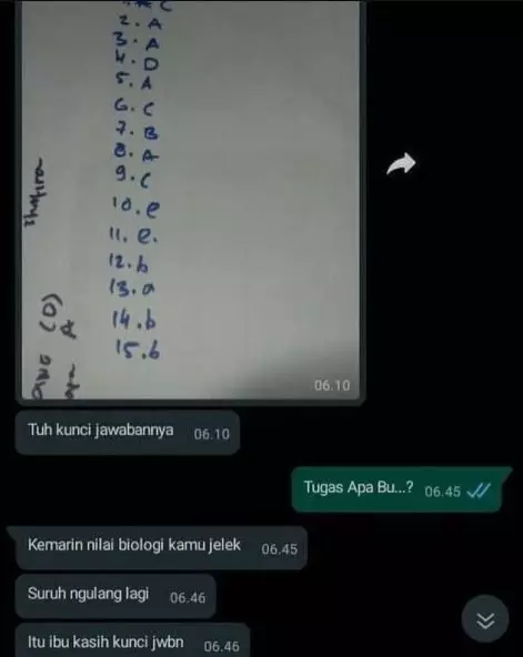 chat guru terlalu baik pada murid Berbagai sumber