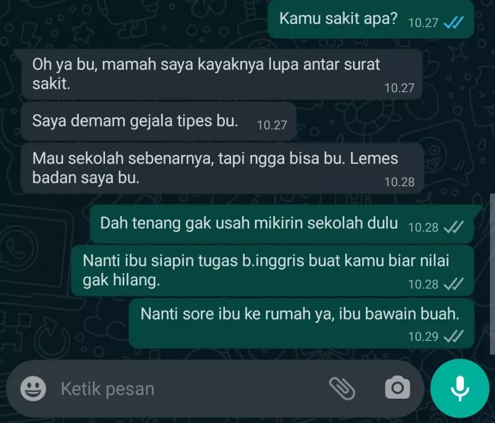 chat guru terlalu baik pada murid Berbagai sumber