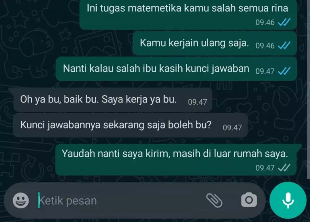 chat guru terlalu baik pada murid Berbagai sumber