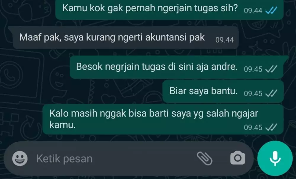 chat guru terlalu baik pada murid Berbagai sumber