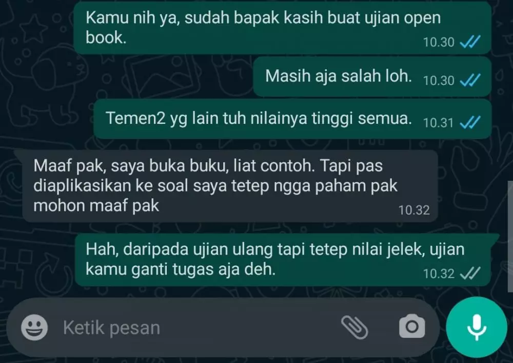 chat guru terlalu baik pada murid Berbagai sumber