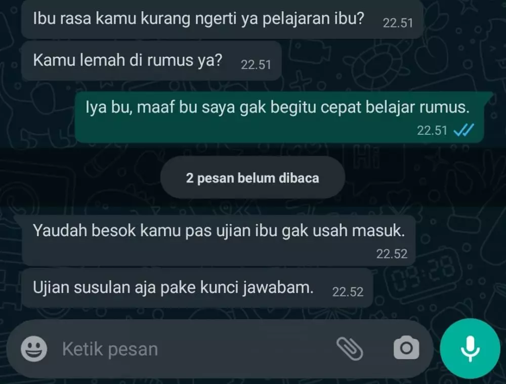 chat guru terlalu baik pada murid Berbagai sumber