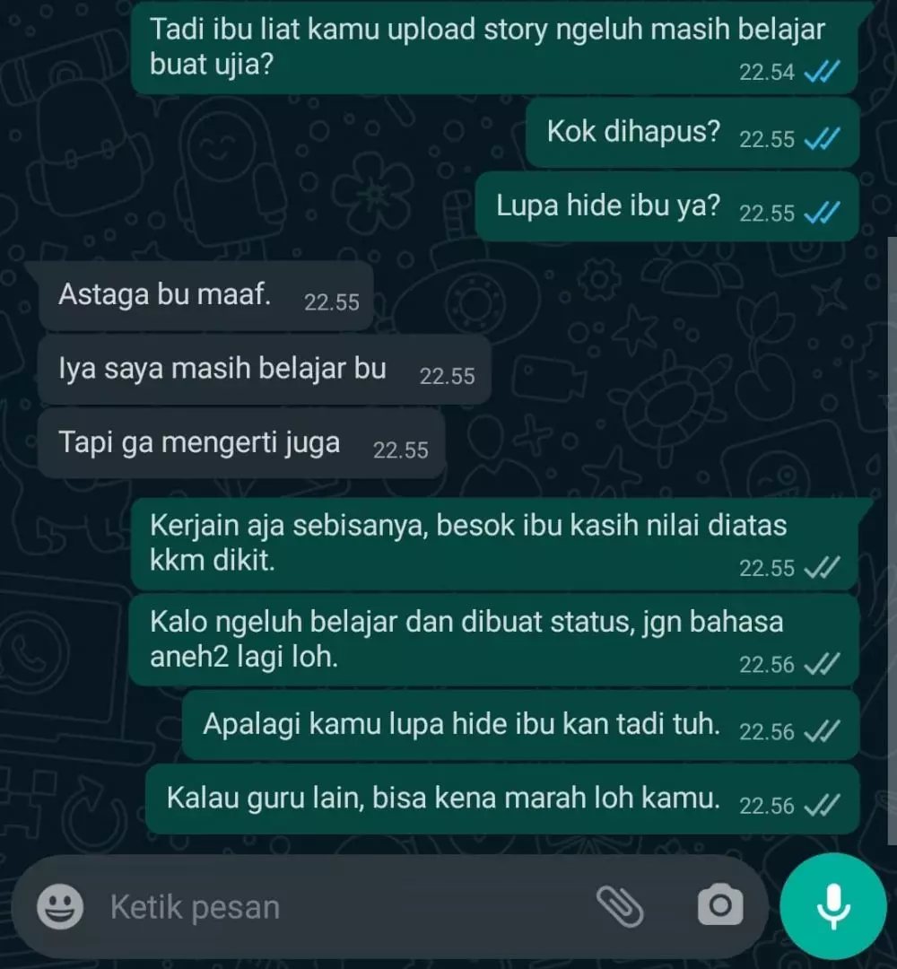 chat guru terlalu baik pada murid Berbagai sumber