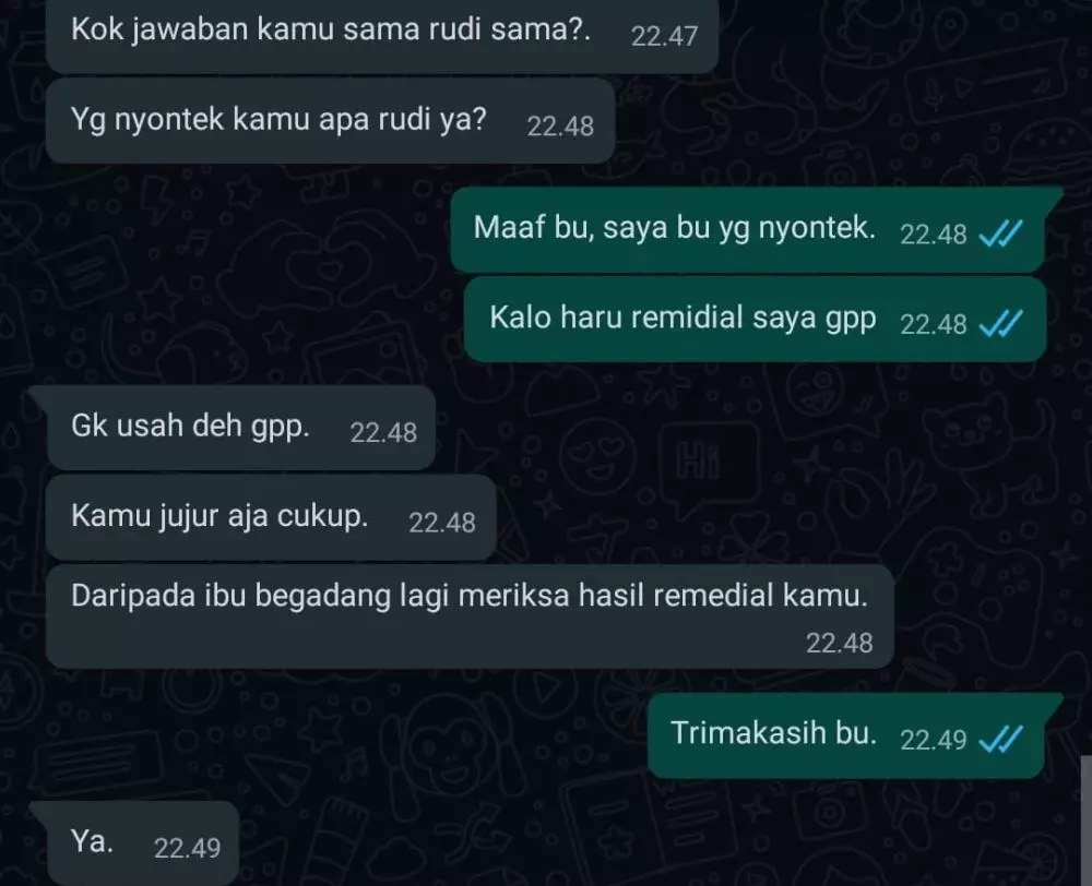 chat guru terlalu baik pada murid Berbagai sumber