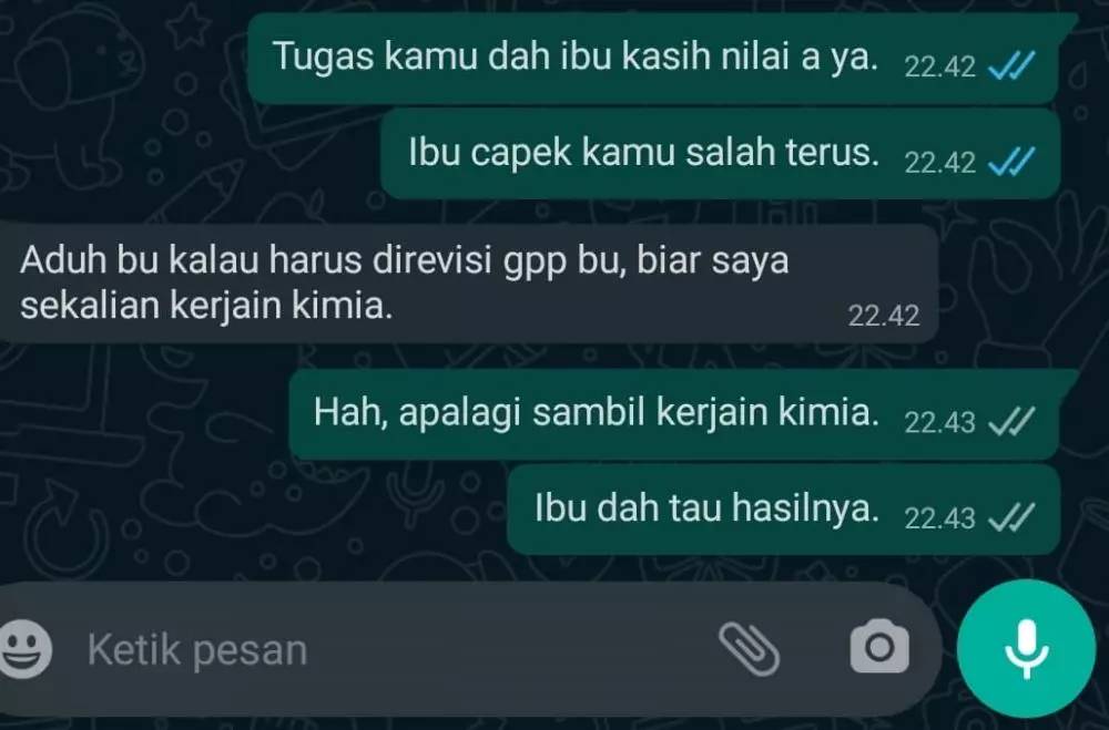 chat guru terlalu baik pada murid Berbagai sumber