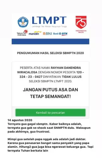 Tak lolos SMPTN & SBMPTN © Twitter/@wiracalosa Tak lolos SMPTN & SBMPTN © Twitter/@wiracalosa
