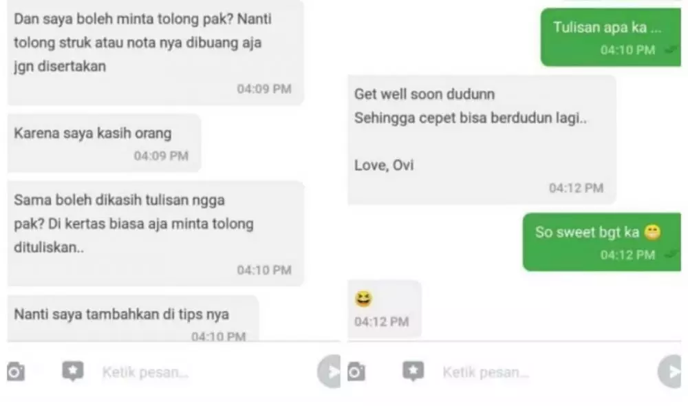 Chat minta tolong ke driver ojol © Instagram