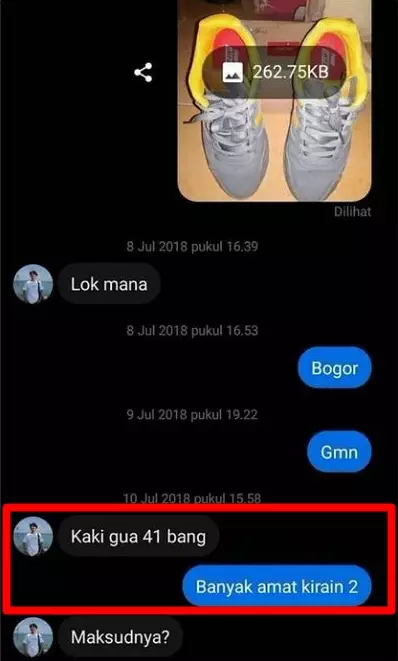 chat lucu beli sepatu di olshop © 2021 instagram.com