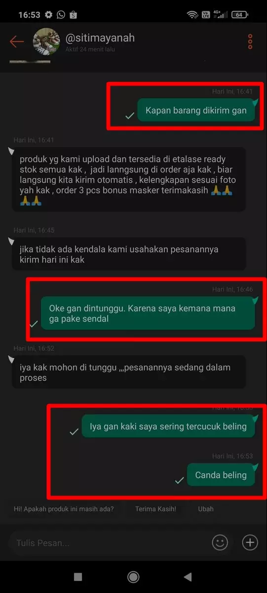 chat lucu beli sepatu di olshop © 2021 instagram.com