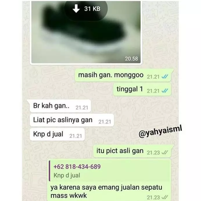 chat lucu beli sepatu di olshop © 2021 instagram.com