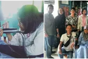 Momen haru pertemuan ibu Nike Ardilla dan Amel, saling berpegangan