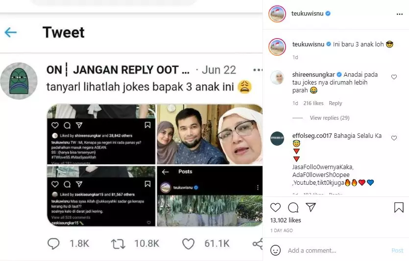 Teuku Wisnu jokes bapak-bapak  © 2021 brilio.net Instagram Teuku Wisnu jokes bapak-bapak  © 2021 brilio.net Instagram