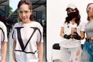 10 Beda gaya Nagita Slavina dan Ayu Ting Ting saat pakai kaus 