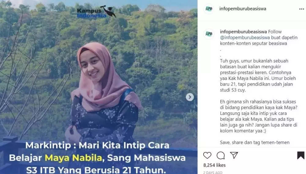 kisah mahasiswi s3 Maya Nabila © Instagram