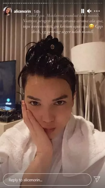 Potret Alice Norin jalani isolasi mandiri Instagram/@alicenorin