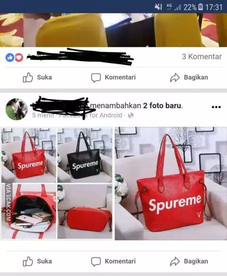Tulisan lucu di tas 'branded' © berbagai sumber Tulisan lucu di tas 'branded' © berbagai sumber