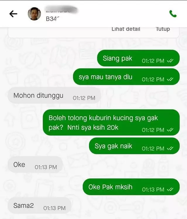 Chat tanya ke pengemudi ojek © Twitter Chat tanya ke pengemudi ojek © Twitter