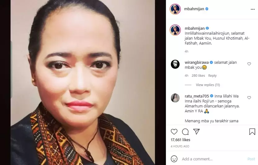 Ucapan duka mendalam seleb atas meninggalnya Mbak You dari berbagai sumber