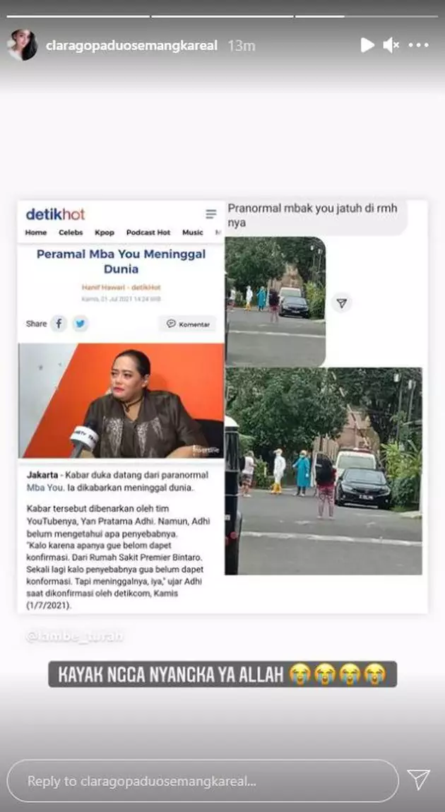 Ucapan duka mendalam seleb atas meninggalnya Mbak You dari berbagai sumber