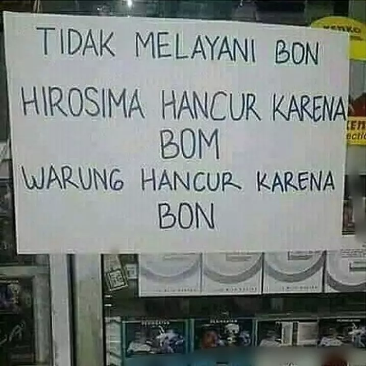 Tulisan lucu larangan utang © berbagai sumber