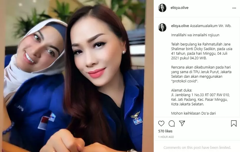 Jane Shalimar meninggal dunia InInstagram/@elisya.olive