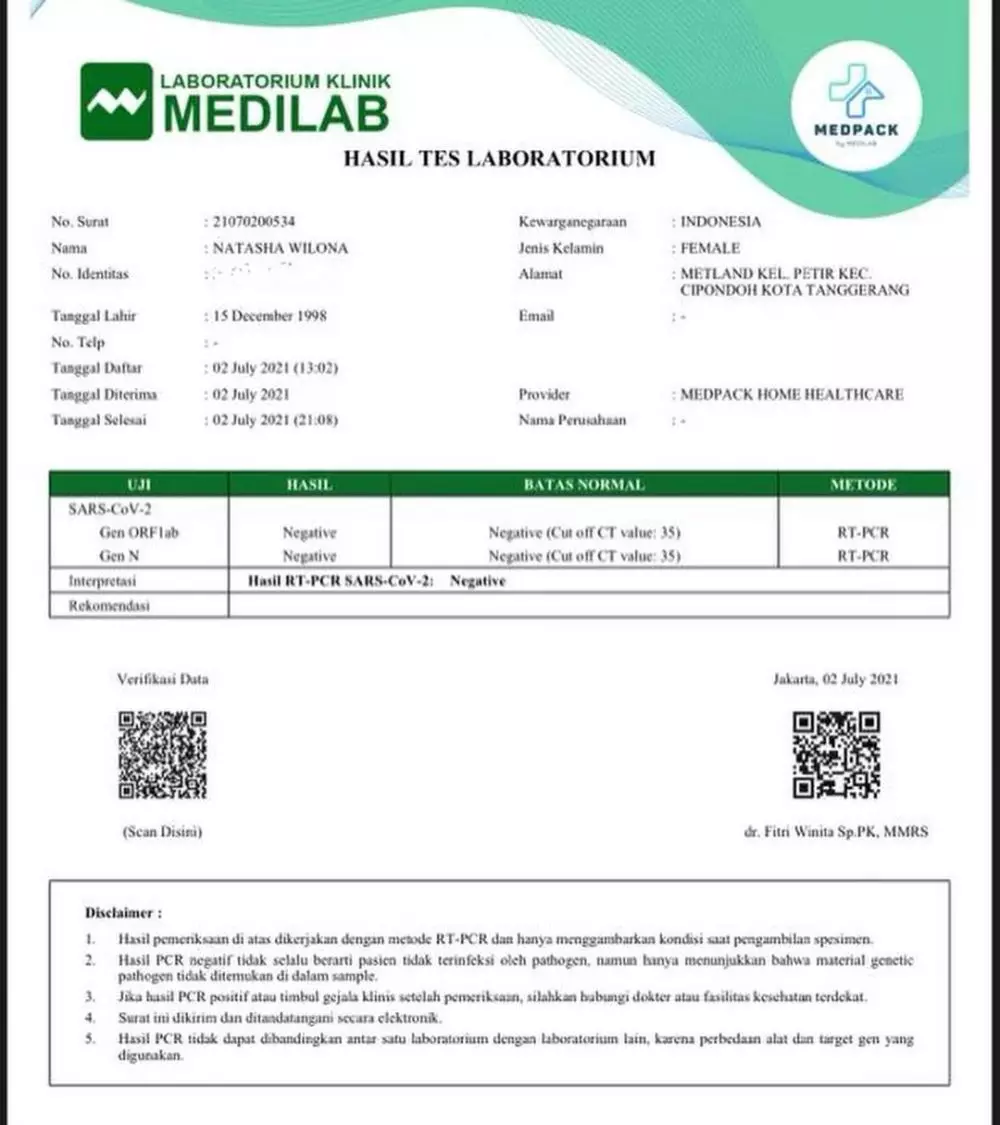 Natasha Wilona usai dituding positif Covid-19 © 2021 brilio.net