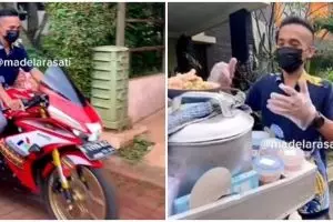 Viral potret tukang bubur ayam jualan naik motor sport, curi perhatian
