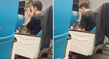 Viral pasangan suami istri tunaikan salat di kereta © TikTok/@manda_ghanosanim