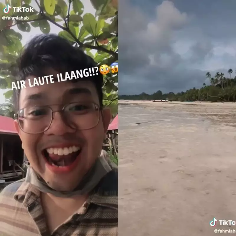 pria berjalan di pantai mengering © TikTok