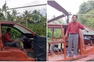 Kakek tak tamat SD ini bikin helikopter dari bahan bekas, bikin salut
