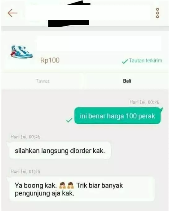 Chat bertanya ke penjual © Twitter