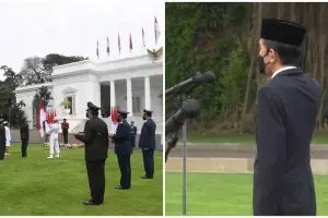 Dampingi Jokowi lantik TNI-Polri, masker Menhan Prabowo curi perhatian