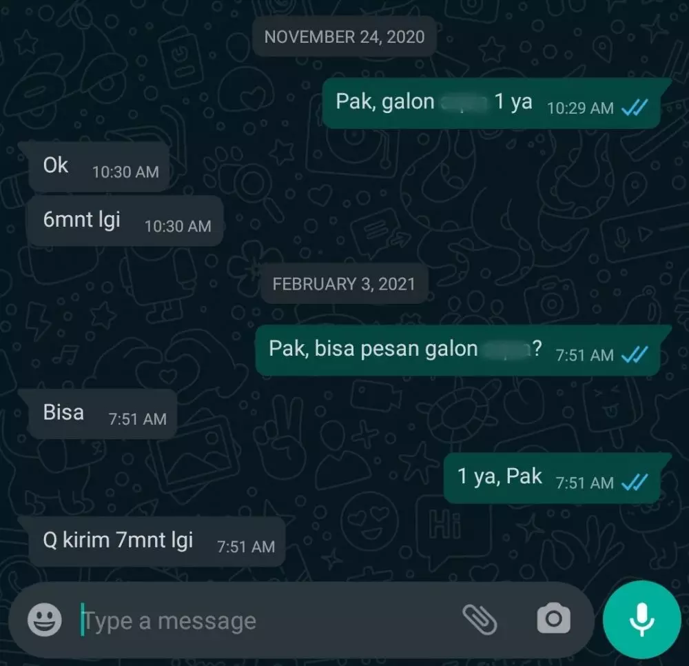 Balasan chat pesan air galon © berbagai sumber Balasan chat pesan air galon © berbagai sumber