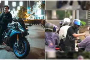 Aksi pemotor bagikan duit di jalanan, sosoknya ternyata pernah viral