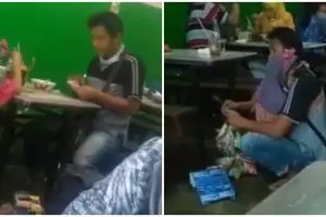 Perjuangan suami ditinggal istri, jualan sambil gendong anak