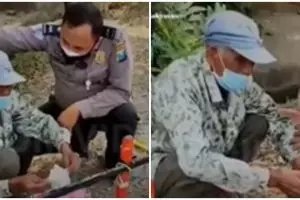 Minta kakek jual mainan tutup saat PPKM, aksi polisi ini bikin haru